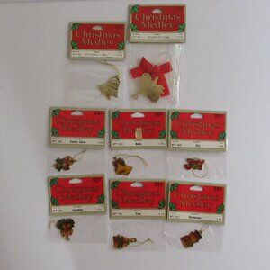 Mini Christmas Medley Metal Cloisonné & Filagree Lot 8 NOS Vintage Ornaments